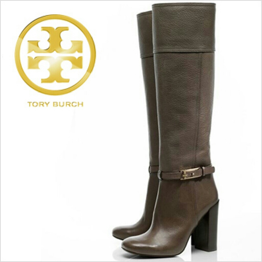 AUTH TORY BURCH Jenna Mid Heel Leather Boots